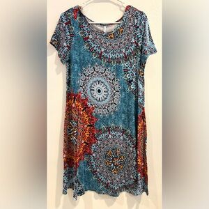 Popyoung Women’s Soft Multicolor  Colorful Boho MultiFloral Dress Size Large